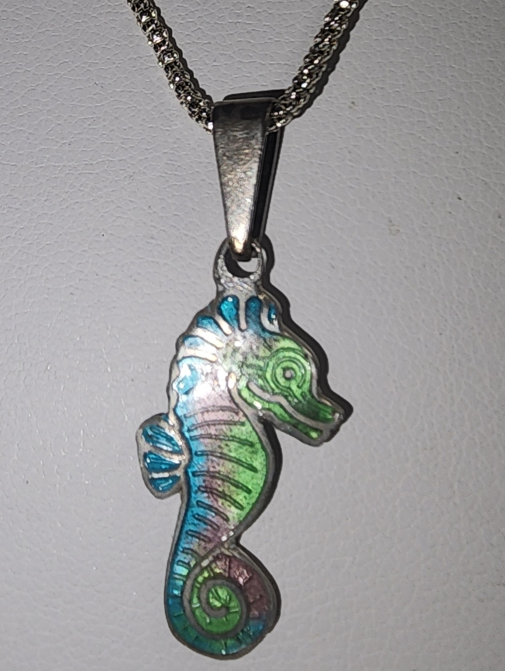 980 Silver Enamel Seahorse Pendant on a 925 Italy Chain
